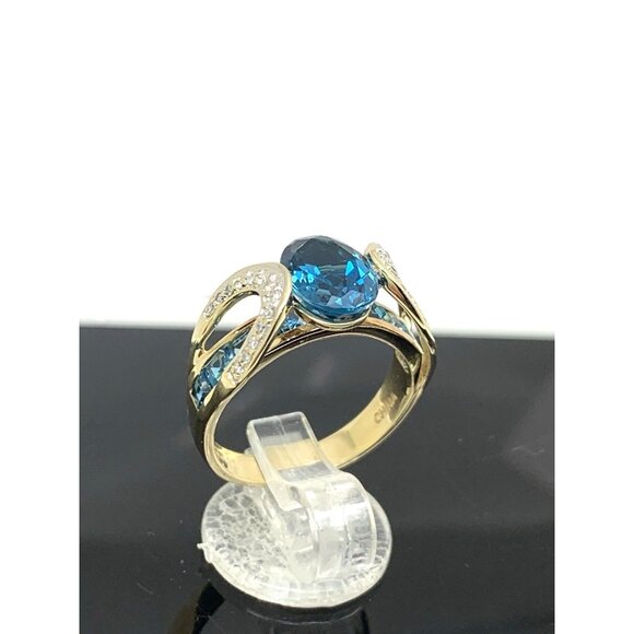 Blue Gemstone Diamond Cocktail Ring 10k Yellow Gold Estate Jewelry Womens Size 6 - Picture 4 of 14